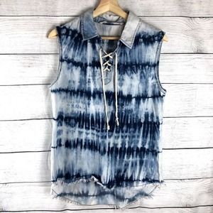 Kale Generation | Tie-Dye Chambray Lace Up Tank